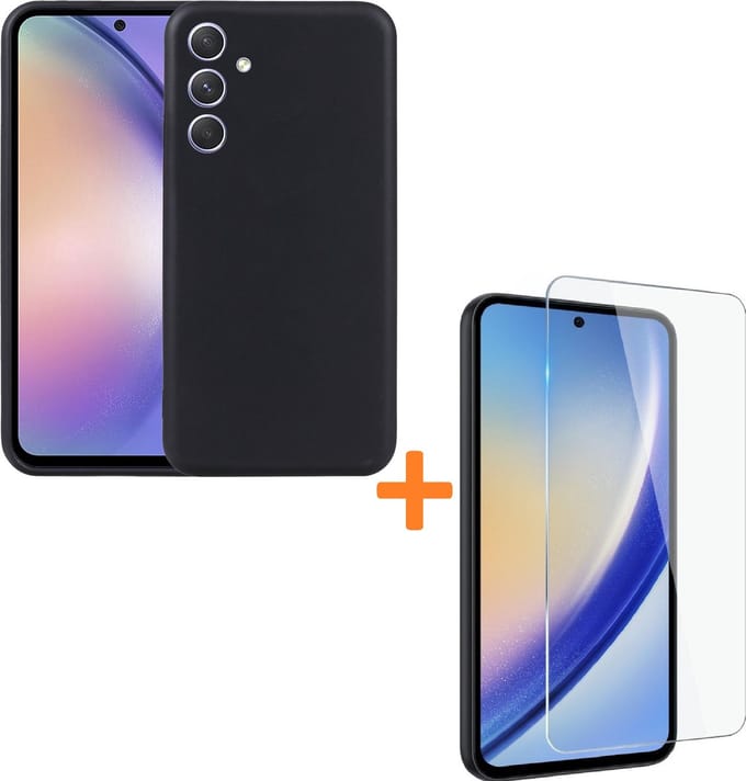 Silicone hoesje zwart met 2 Pack Tempered glas Screen Protector Geschikt voor: Samsung Galaxy A55