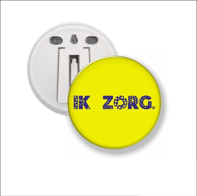 Button Met Clip 58 MM - Ik Zorg - Geel