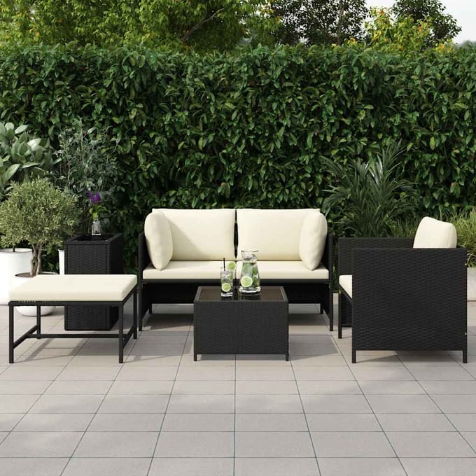 vidaXL - 4-delige - Loungeset - met - kussens - poly - rattan - zwart