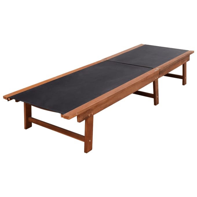 vidaXL - Ligbedden - 2 - st - met - tafel - massief - acaciahout - en - textileen
