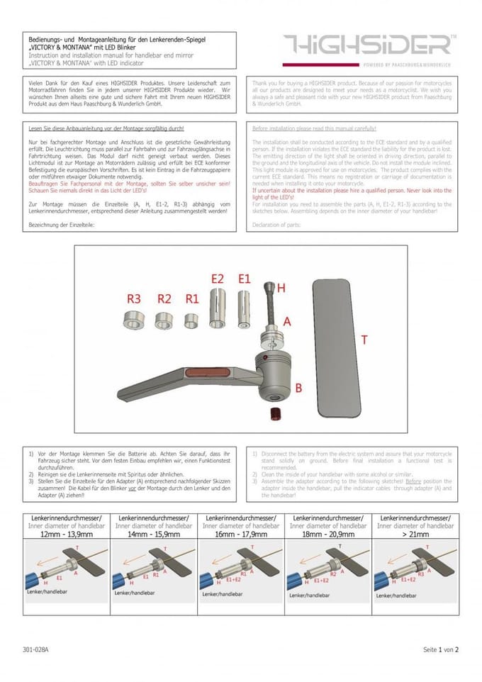 Rétroviseur réversible suspendu Victory-Blast Highsider pour moto 301-127 Neuf