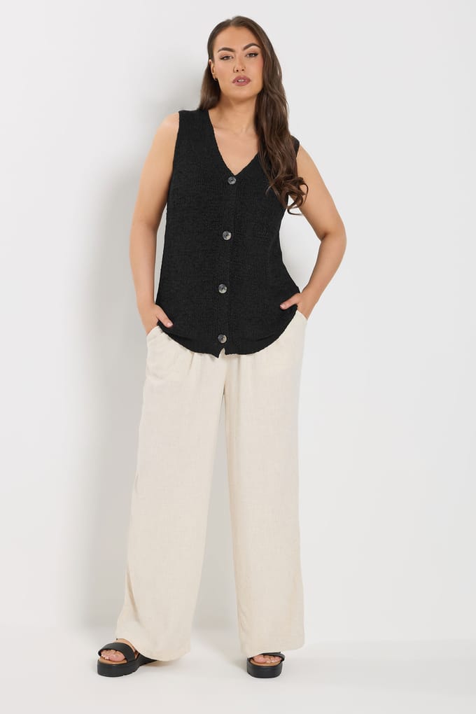 Yours Zwarte Gebreide Gilet Met Knoopsluiting Size 42-44