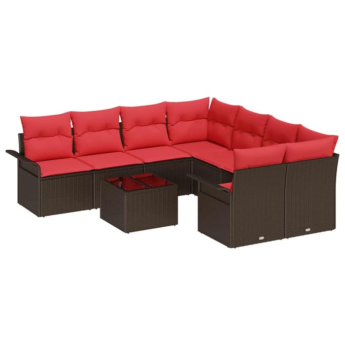 vidaXL - Tuinbank - Set - 9 - st - Beige - en - Rood - poly - rattan