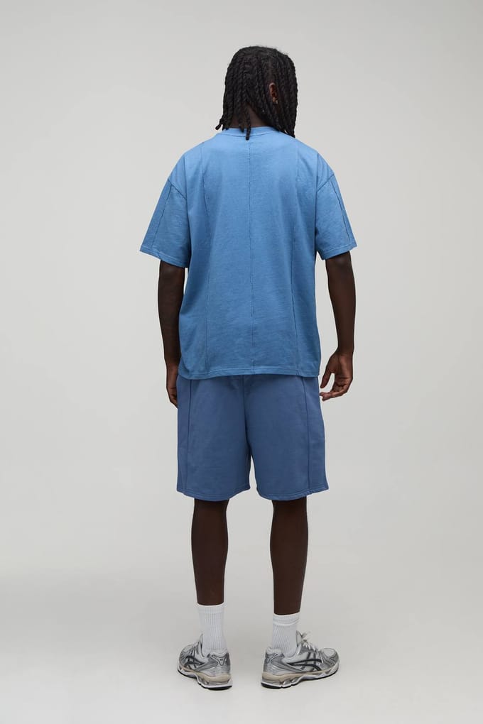 Heren Sport Naaddetail Oversized T-shirt & Baggy Short Set | Slate Blue | Size Medium