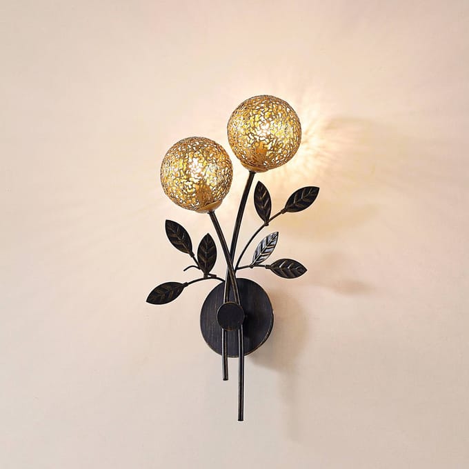 Lucande wandlamp Evory, 30 cm, 2-lamps, zwart/goud, G9