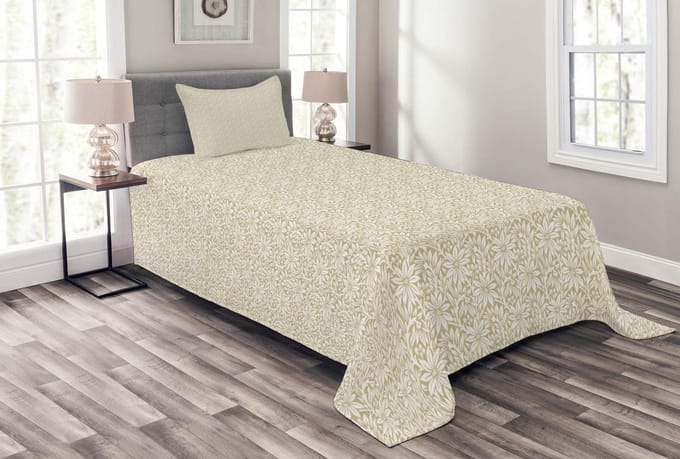 ABAKUHAUS Blooms sprei-set 170x220 cm – bleekgeel/groen/wit