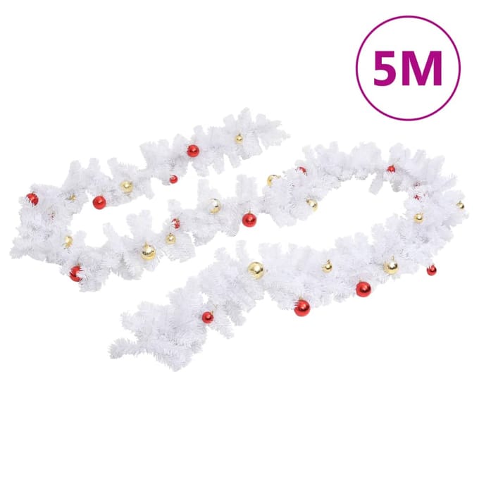 vidaXL - Kerstslinger - versierd - met - kerstballen - 5 - m - wit
