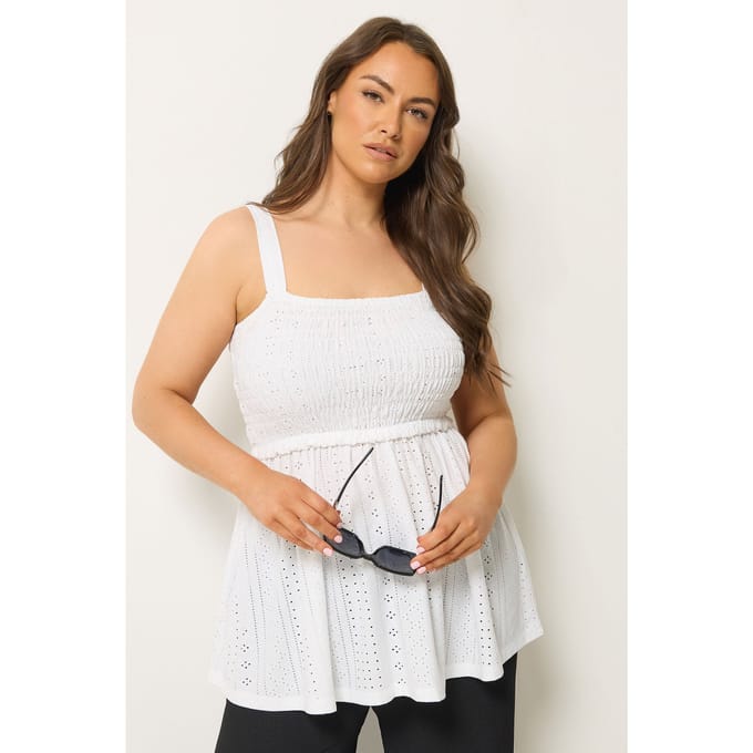 Yours Witte Mouwloze Top Met Broderie Anglaise Size 50-52