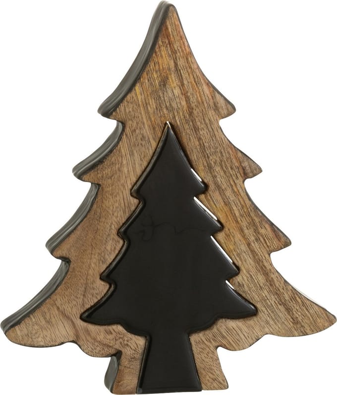 J-Line decoratie Kerstboom Puzzel - hout - zwart/naturel - medium