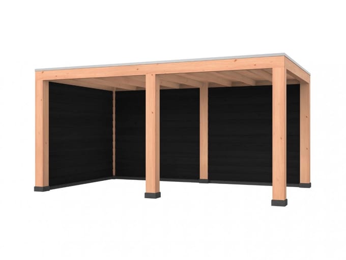 Douglas overkapping, 500 x 300, met achterwand en zijwand, Westwood Modern Basic zwart