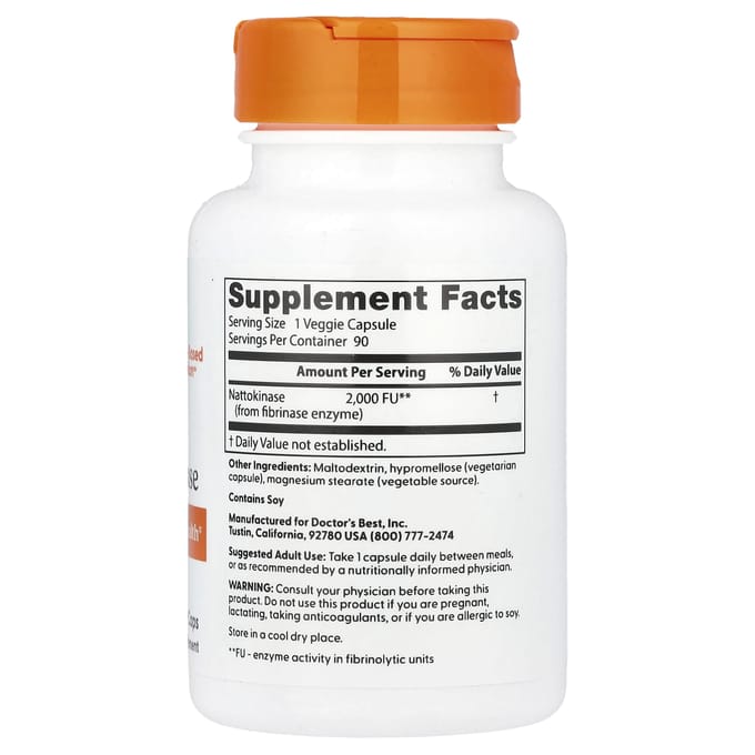 Doctor's Best, Nattokinase, 2.000 FU, 90 plantaardige capsules