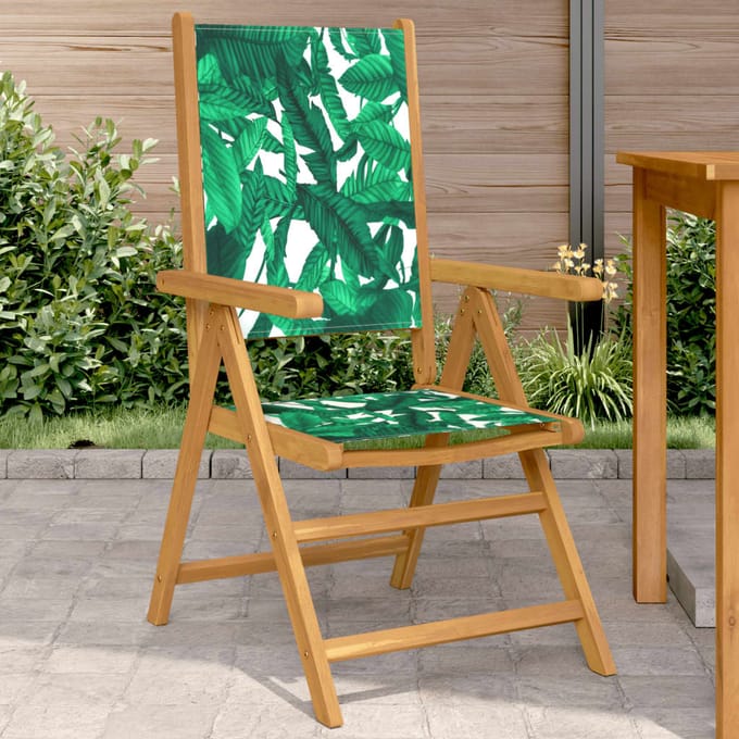 vidaXL - Inklapbare - stoelen - 2 - st - bladpatroon - massief - acaciahout - en - stof