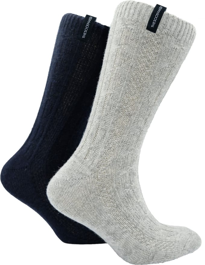 The Sockmaker sokken heren 41-46 - 2-pack Wool Boot - duurzaam - Cable Knit - Grey and Navy