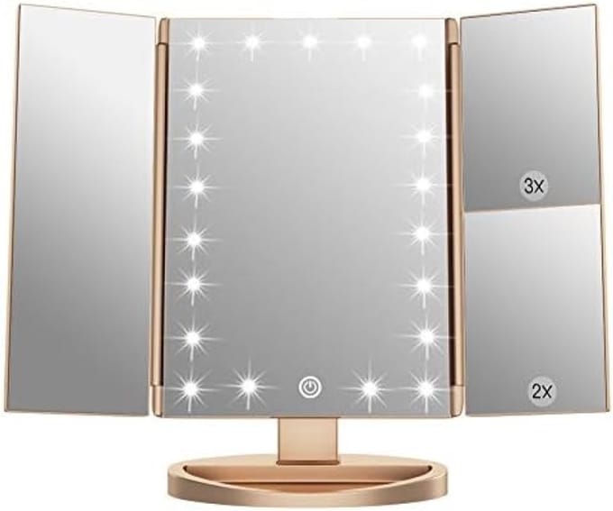 Make-upspiegel met LED-verlichting en vergrootglas