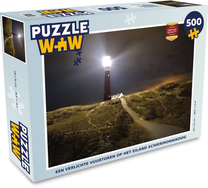 Puzzel Een verlichte vuurtoren op het eiland Schiermonnikoog - Legpuzzel - Puzzel 500 stukjes