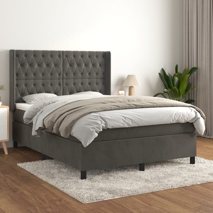vidaXL - Boxspring - met - matras - fluweel - donkergrijs - 140x190 - cm