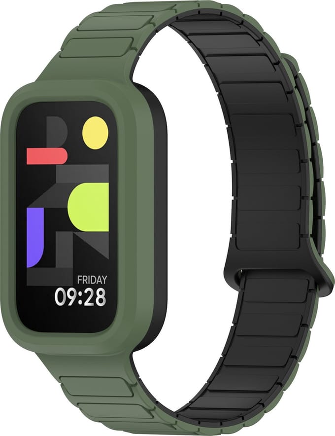Strap-it Magnetisch siliconen bandje - geschikt voor de Xiaomi Smart Band 9 Active (legergroen)