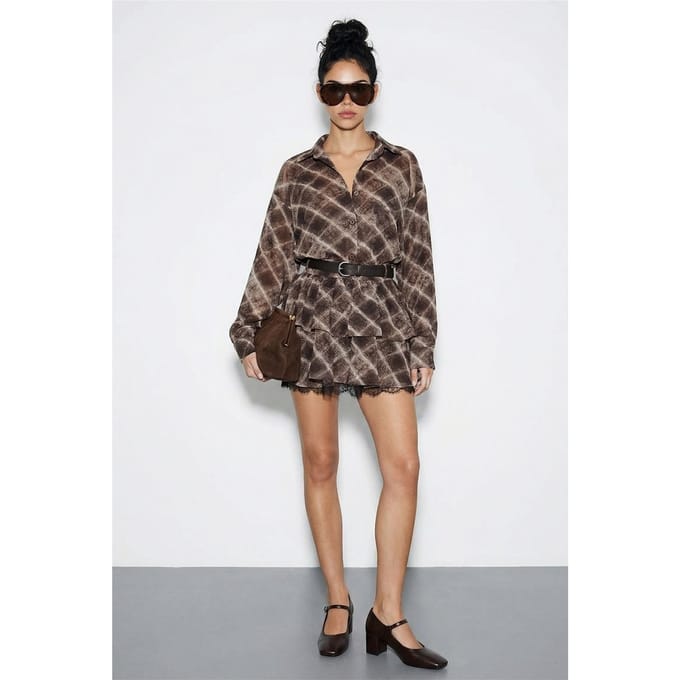 Geruite Oversized Hemd en Rok Set