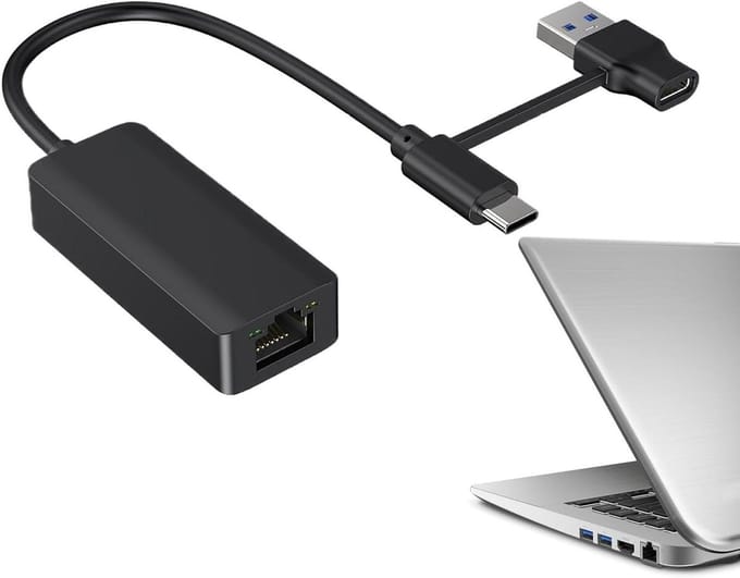 Netwerkadapter Laptop - Ethernet Adapter - Snelle Internetverbinding - Plug and Play - 1 Gbps - Zwart