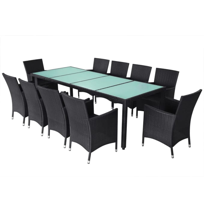 vidaXL - 11-delige - Tuinset - met - kussens - poly - rattan - zwart