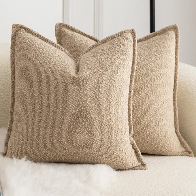 Set van 2 Decoratieve Sierkussenslopen met Geweven Textuur, Camel Kleur, 65x65 cm