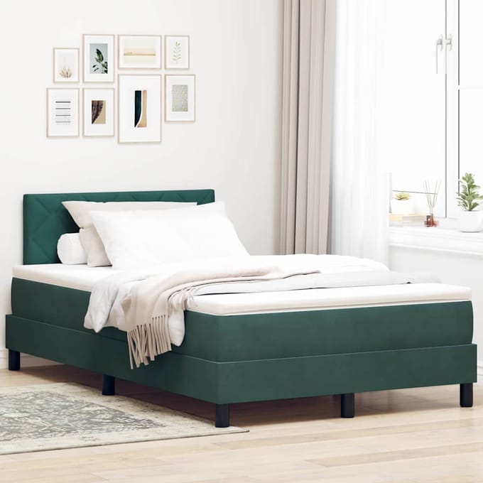 vidaXL - LED - Box - Spring - Bed - Donkergroen - 120 - x - 190 - cm - Fluweel