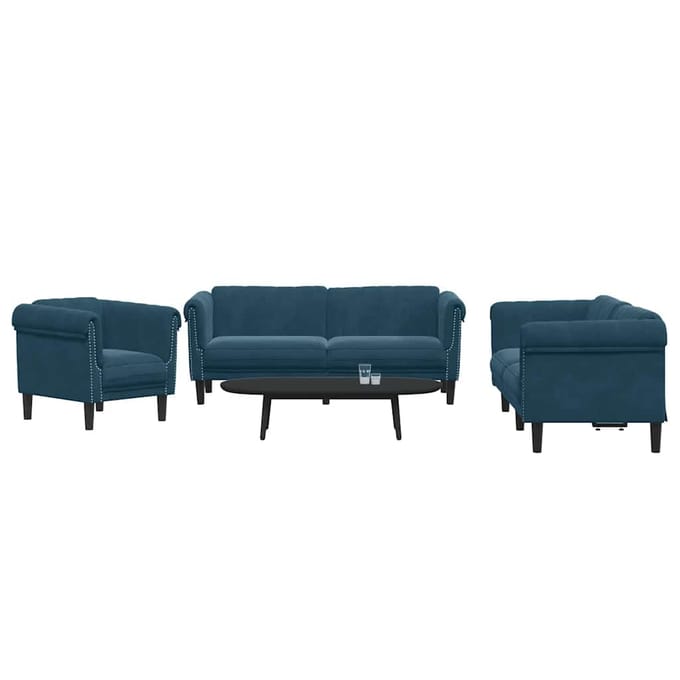 vidaXL - 3-delige - Loungeset - fluweel - blauw