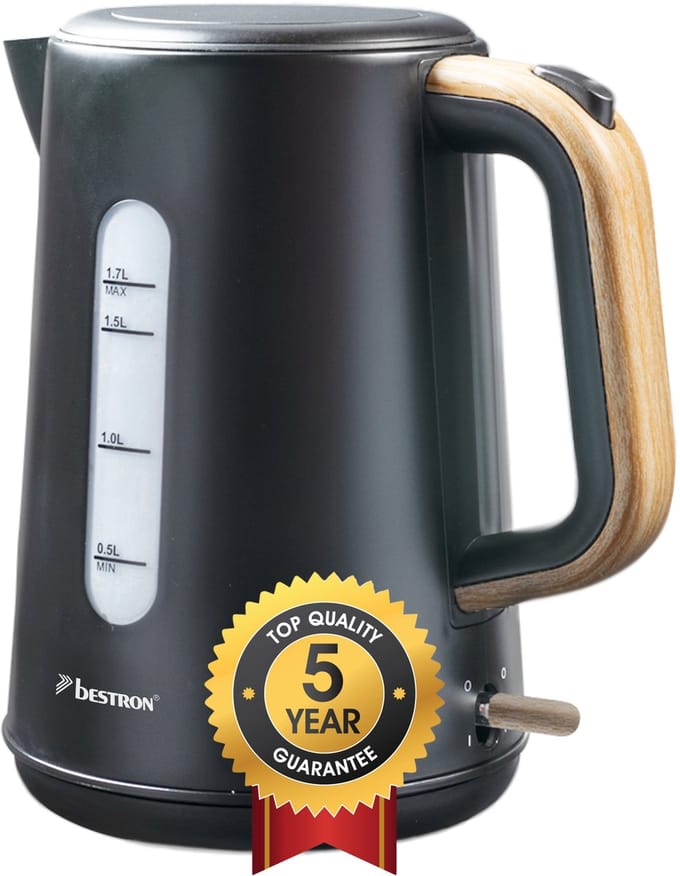 Bestron Waterkoker AWK2200BW - 2200W - 1,7L - Automatisch uitschakelen - Zwart/Hout - 5 jaar garantie