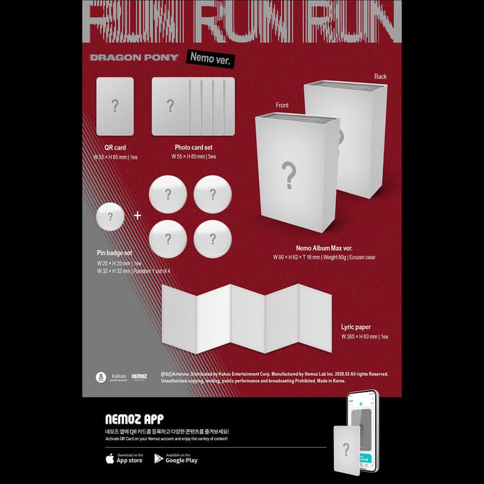 Dragon Pony [RUN RUN RUN] ] EP Album (NEMO-ALBUM) + Gratis geschenk NEMO Album (CD X) white