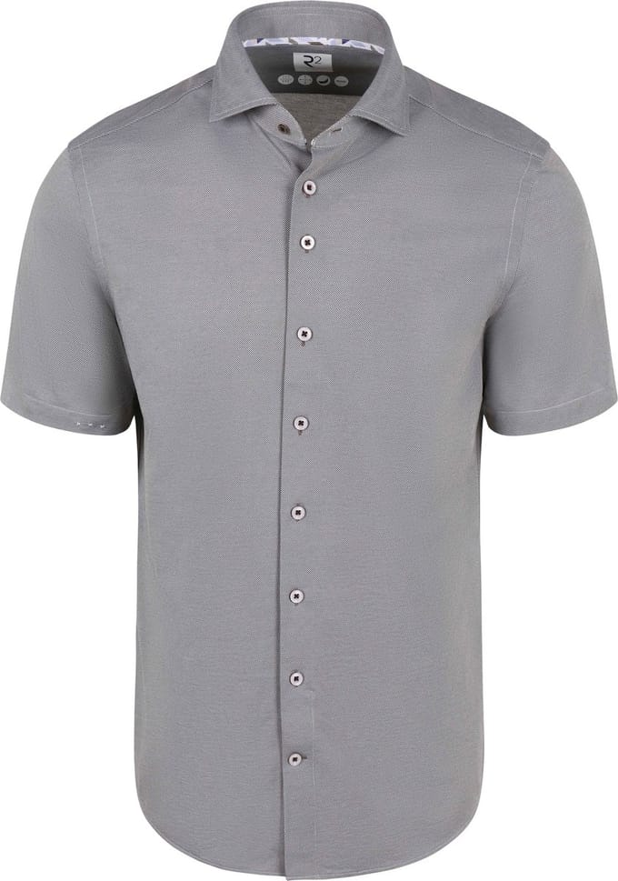 R2 Short Sleeve Overhemd Technical Knitted Dobby Groen - Maat S - Heren - Overhemden Formeel