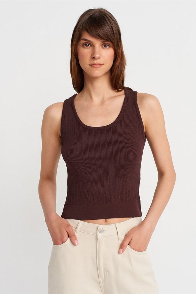 Geribbelde Mouwloze Slim-fit Blouse