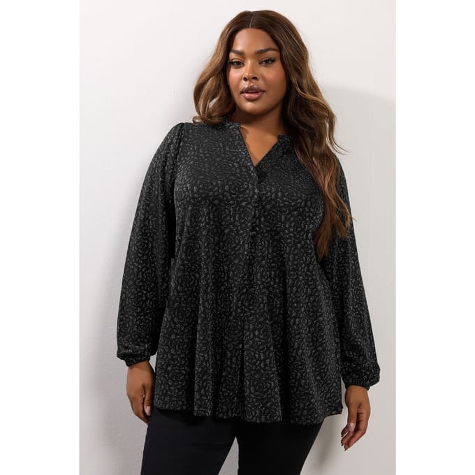 Yours Zwart Metallic Geplooide Top Size 42