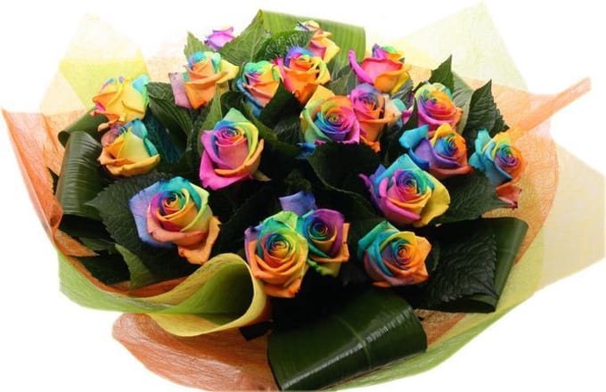 Boeket 25 regenboog rozen