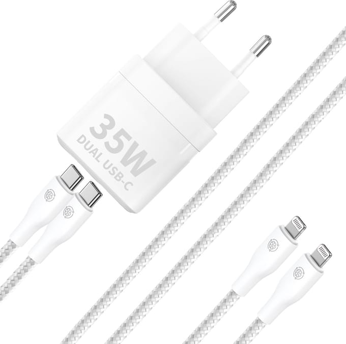 Usb C Adapter 2 Poorten - Dubbele usb C Snellader - Oplader geschikt voor iPhone 14 13 12 11 X - 1 Meter