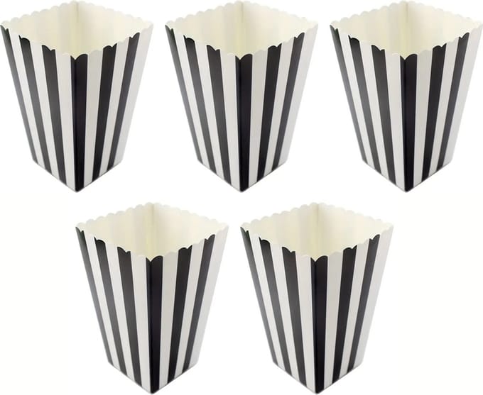 DW4Trading Popcorn Bakjes Zwart Wit Gestreept - Karton - Amerikaans Feestje - 5 Stuks