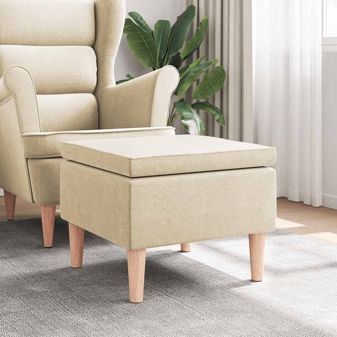 vidaXL - Kruk - met - houten - poten - stof - crèmekleurig
