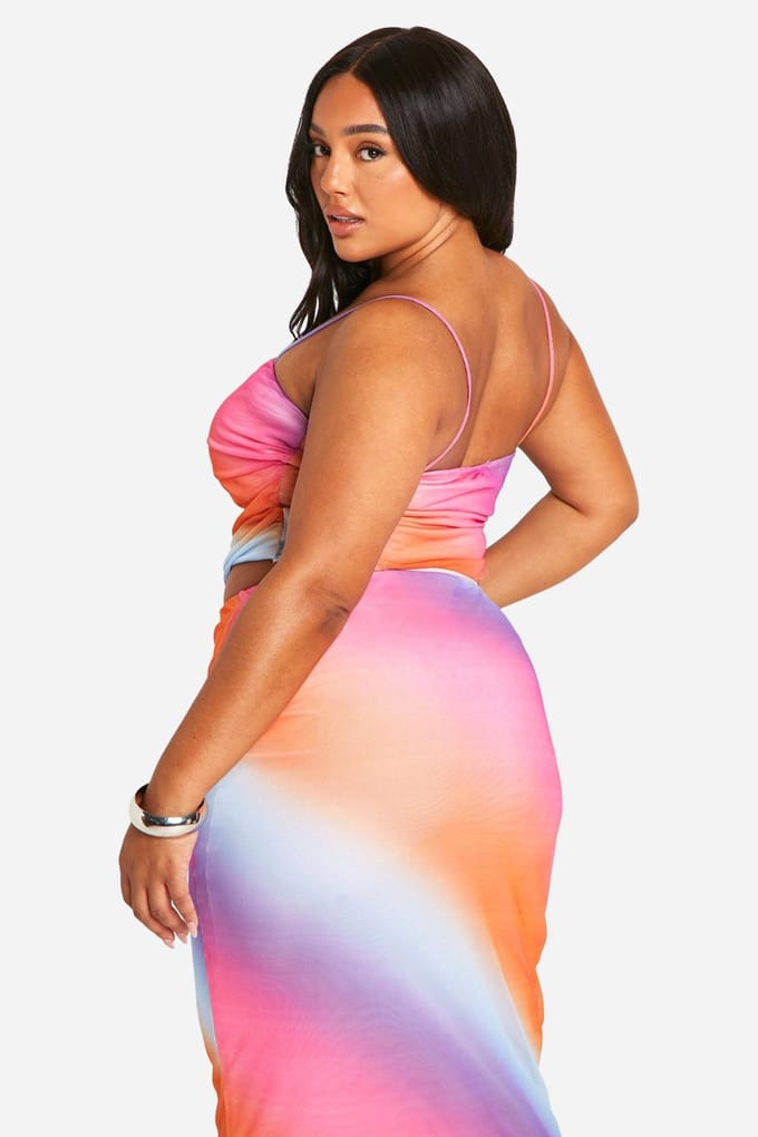 boohoo Dames Plus Mesh Ombre Print Top | Maat: 54