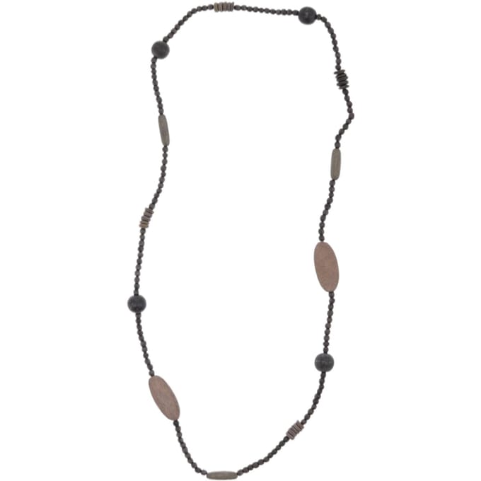 Behave – Ketting – Houten kralen – Bruin;Zwart;Grijs – 90 cm – Boho Chic