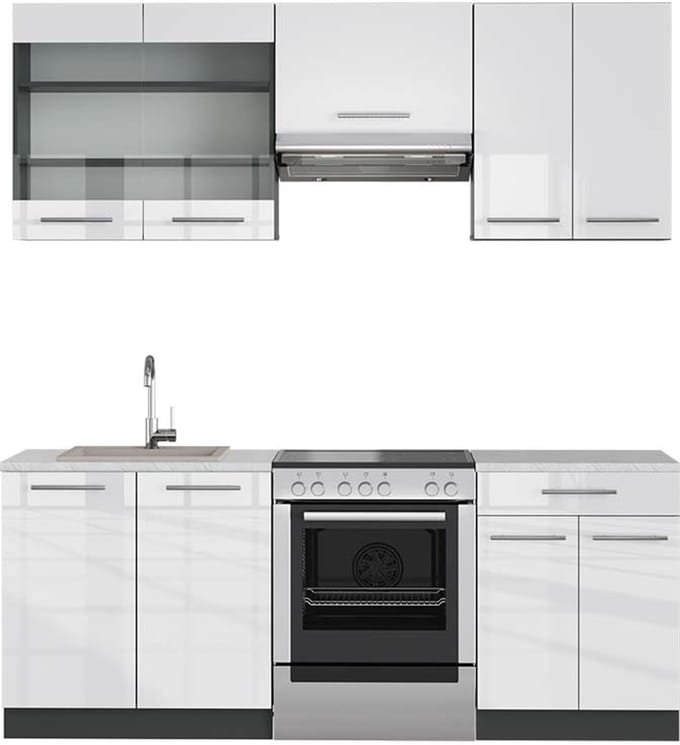 Vicco Fame-Line Complete keukeneenheid – 200 cm, WB Marmer Wit hoogglans/antraciet