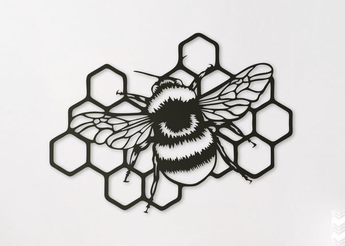 Wanddecoratie dieren | Bij met honingraat - L (45x60cm)