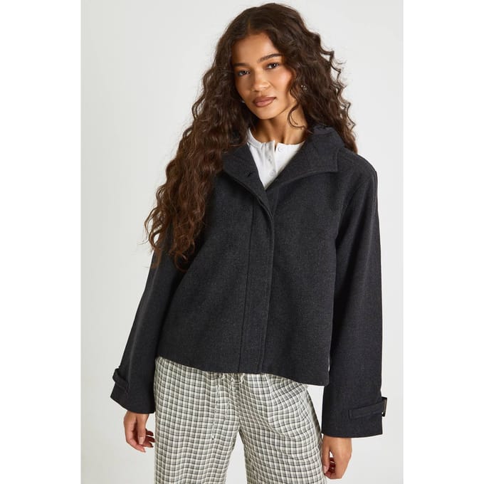 boohoo Dames 2 In 1 Mitten Wol-Look Jas | Charcoal | Maat: 14