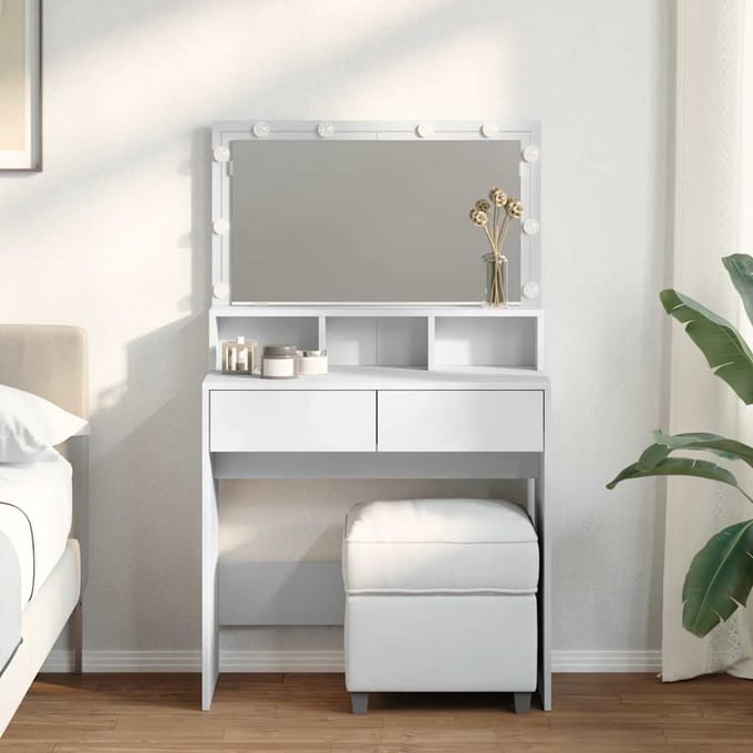 vidaXL - Kaptafel - met - LED - 80x41x134,5 - cm - wit