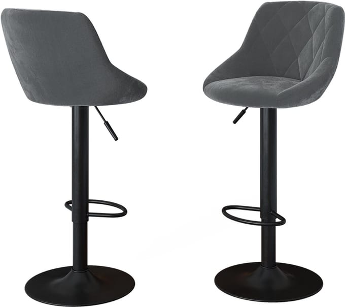 Vicco Barkrukken set van 2 Sena, Grijs/Zwart, 38.5 x 84 cm