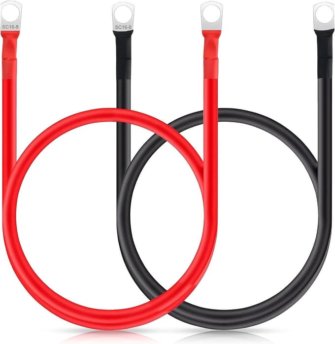 2 stuks Accukabels 12V 50cm 16mm2 Koper met M8 Ringklemmen Rood Zwart