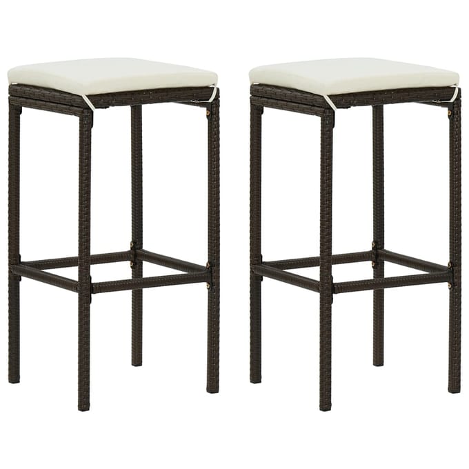 vidaXL - Barkrukken - met - kussens - 2 - st - poly - rattan - bruin