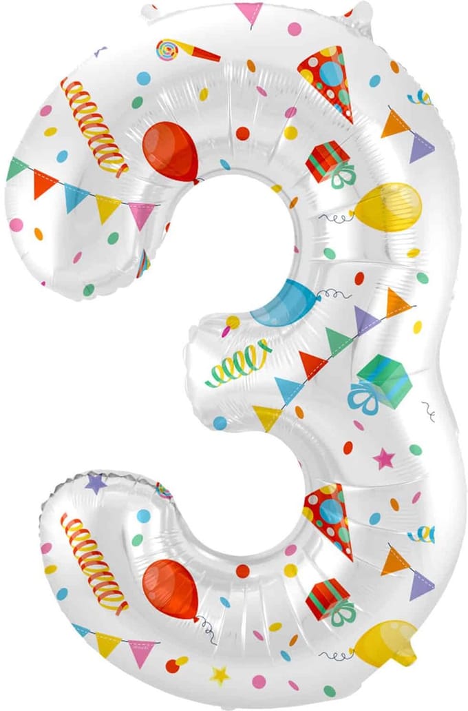 Folieballon Cijfer 3 Joyful Party - 86 cm