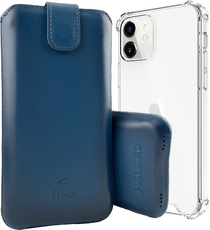 Pulledro geschikt voor iPhone 14 Sleeve leren Insteekhoesje met BackCover - Burned Blue