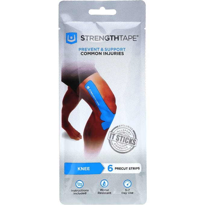 Kinesiologie Sporttape, Knie, 6 Voorgesneden Strips white