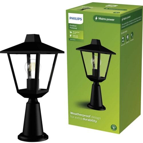 Philips Kinno Sokkellamp - Buitenlamp - Zwart - E27 fitting - Maximaal 25W - Weerbestendig; IP44
