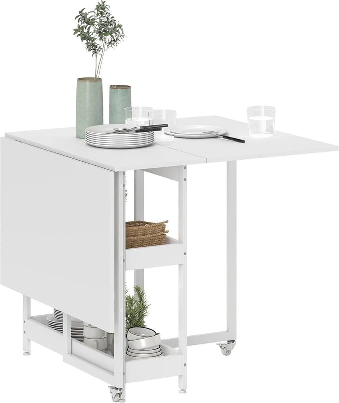 Inklapbare eettafel voor kleine ruimtes - Flexibele klaptafel met open vakken